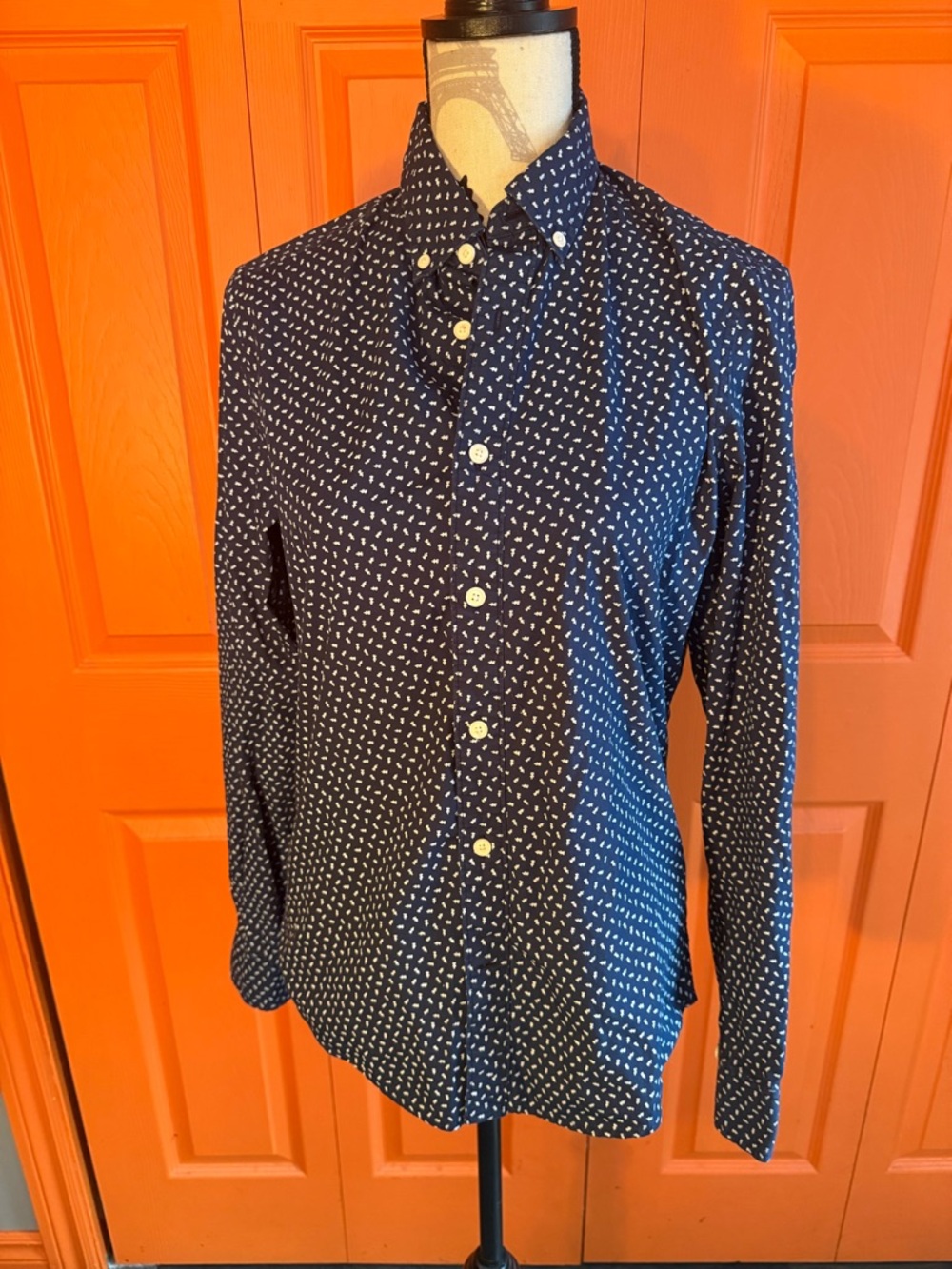 Tommy Hilfiger Navy Button-Down Shirt with White Micro Pattern